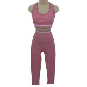 Women Large Pink Leopard Cheetah Animal Print Sports Bra Leggings Set Athletic